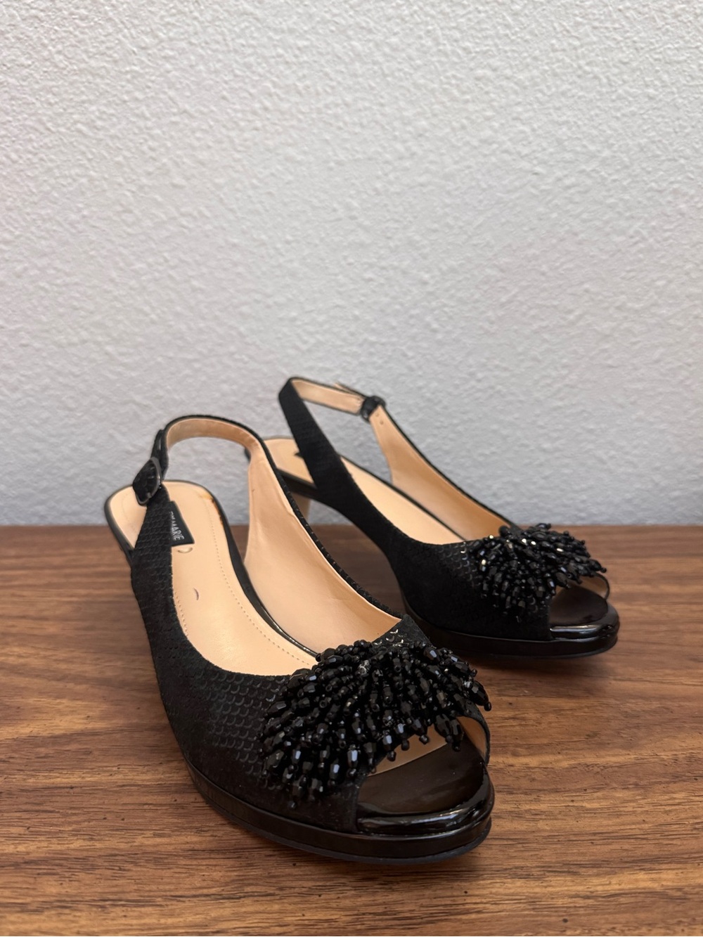 Alex Marie Slingback Jeweled Peep-Toe Heels